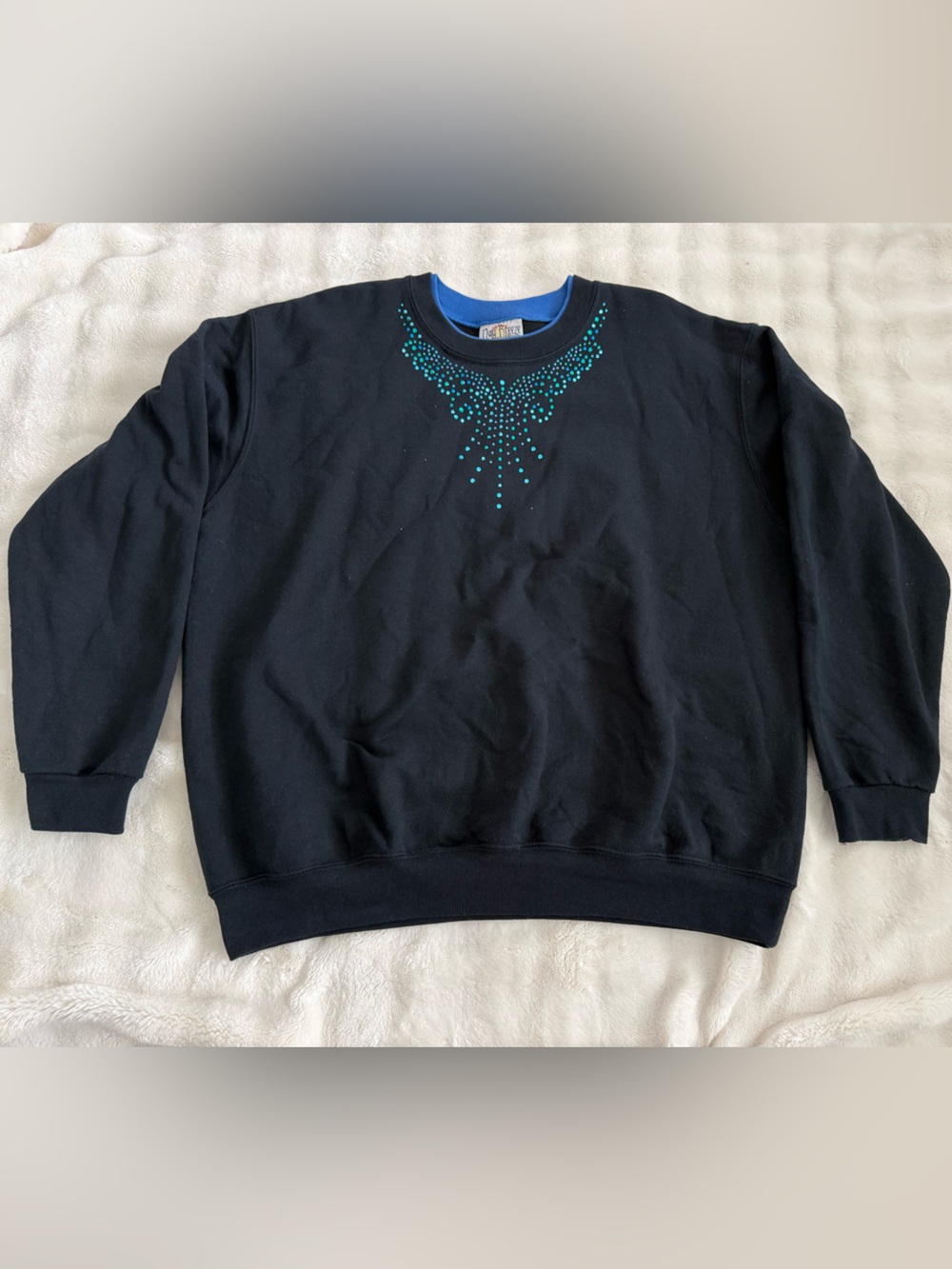Vintage 90s Day Breeze Rhinestone Crewneck Sweatshirt XL Double Collar Black